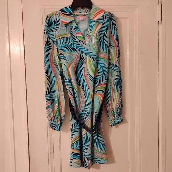 Lilly Pulitzer Wayles Silk Dress in Turquoise Multi Sea Me, Size 0 - Picture 5 of 16